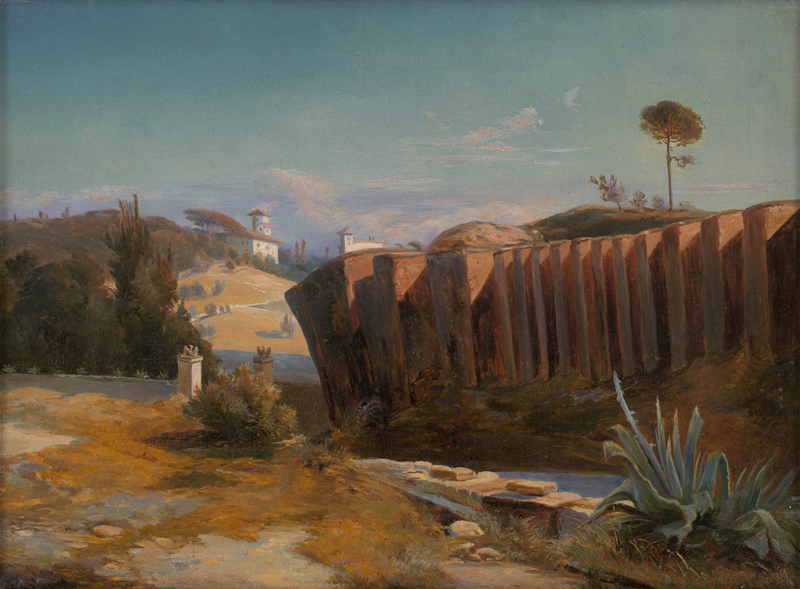 Lot 6085, Auction 126, Blechen, Carl - Schule, Parkmauer der Villa Borghese mit der Villa Raphaela