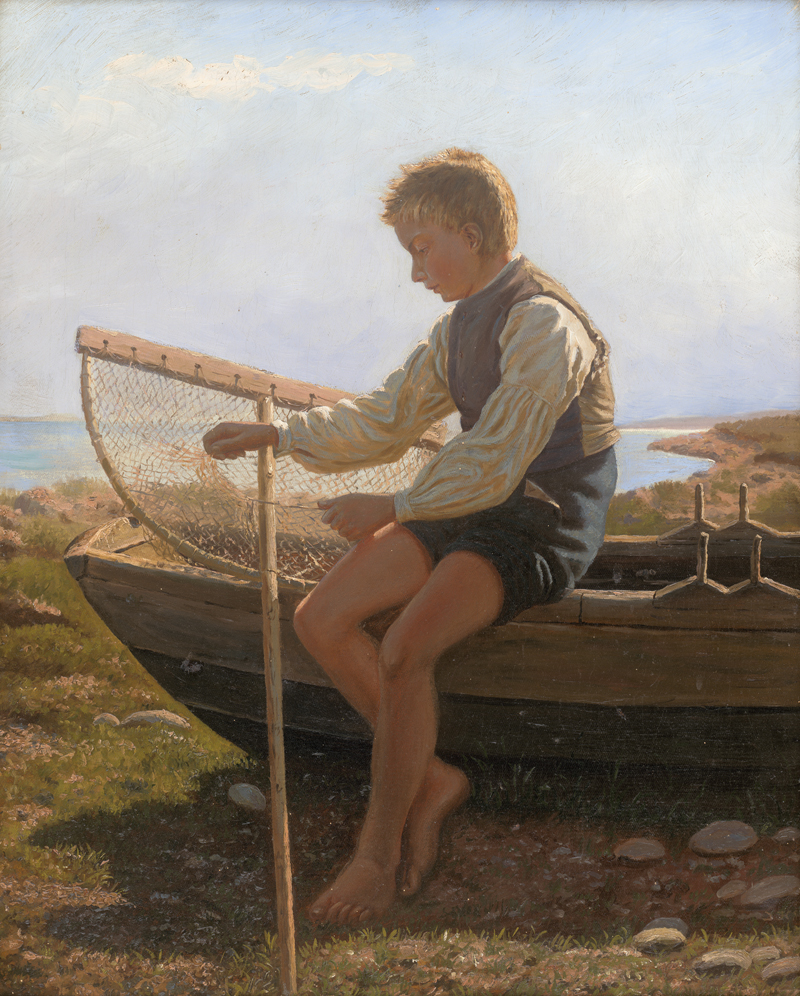 Lot 6164, Auction 126, Therkildsen, Hans Michael, Junge mit Fischreuse am Strand