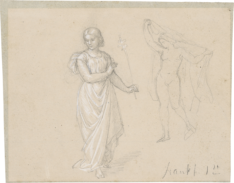 Lot 6654, Auction  126, Steinle, Edward Jakob von, Mädchen mit Lilie und weiblicher Akt mit Tuch