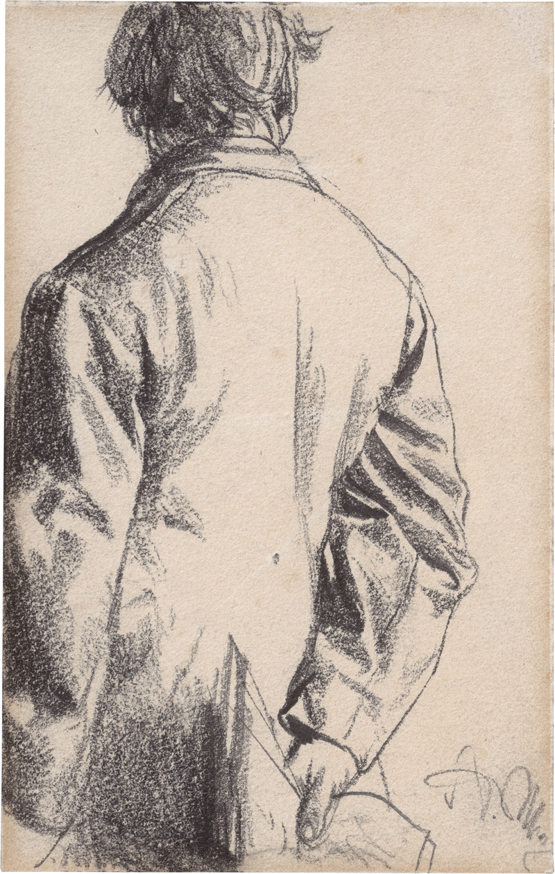 Lot 6720, Auction  126, Menzel, Adolph von, Studie eines Mannes mit Schriftstück in Rückenansicht