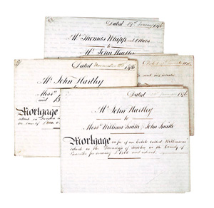 Lot 515, Auction  127, Englische Pergamenturkunden, Konvolut von fünf englischen Pergamenturkunden, den Kauf von Immobilien betreffend. England, 1840-1876