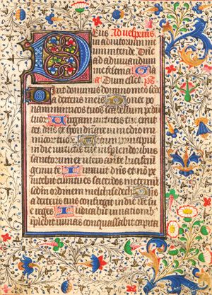 Lot 1016, Auction  127, Dornblattranken-Bordüren, 3 Doppellagen aus einem spätmittelalterlichen Stundenbuch in lateinischer Handschrift