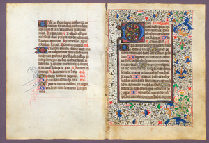 Los 1016 - Dornblattranken-Bordüren - 3 Doppellagen aus einem spätmittelalterlichen Stundenbuch in lateinischer Handschrift - 1 - thumb