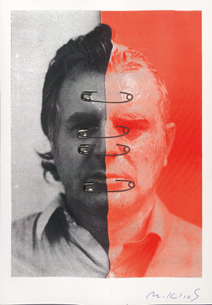 Lot 3186, Auction  127, Knížák, Milan, "Ohne Titel". Original-Siebdruck in Rot und Schwarz, mit 4 durchstochenen Sicherheitsnadeln