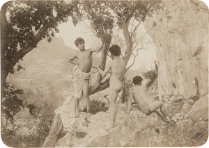 Lot 4074, Auction  127, Gloeden, Wilhelm von, Three male nudes in Arcadian scene