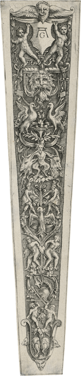 Lot 5166, Auction  127, Aldegrever, Heinrich - Umkreis, Entwurf für eine Dolchscheide, oben mit zwei Kindern