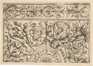 Lot 5171, Auction  127, Hopfer, Daniel, Ornamentales Tableau mit vier Zwickeln und halbem Mittelmedaillon