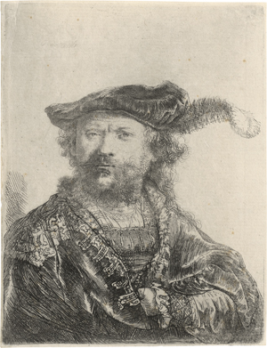 Lot 5195, Auction  127, Rembrandt Harmensz. van Rijn, Selbstbildnis mit federgeschmücktem Barett