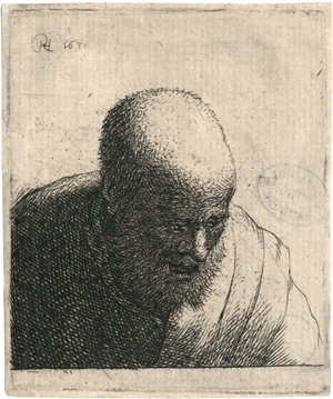 Lot 5209, Auction  127, Rembrandt Harmensz. van Rijn - Werkstatt, Niederblickender Kahlkopf