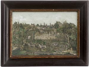Lot 5324, Auction  127, Papierantiquitäten, 18. Jh. . Jagdgesellschaft vor einer Stadt