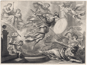 Lot 5556, Auction  127, Huret, Grégoire, Allegorie mit Minerva, bewaffbete mit Schild und Lanze, drei Männer angreifend