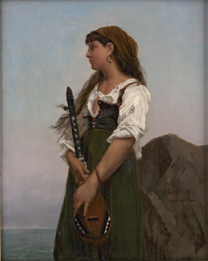 Lot 6078, Auction  127, Gehrich, Hermann, Italienisches Mädchen aus Sorrento mit Mandoline am Meer