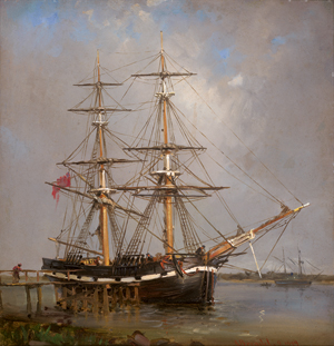 Lot 6122, Auction  127, Brendel, Albert Heinrich, Britischer Zweimaster am Pier in einer Flussmündung