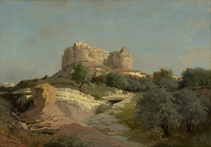 Lot 6161, Auction  127, Französisch, 2. H. 19. Jh. Der Felsen von Vitrolles in der Provence mit der Kapelle Notre-Dame-de-Vie und dem Sarazenen-Turm