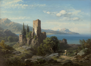 Lot 6175, Auction  127, Seidel, August, Italienische Küstenlandschaft mit Burgruine und Zypressen
