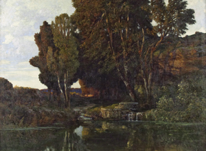 Lot 6176, Auction  127, Roeder, Max, Südliche Landschaft mit Weiher im Abendlicht