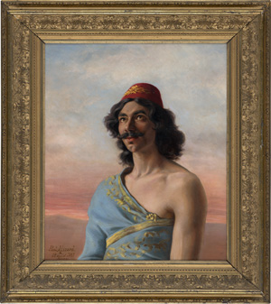 Los 6340 - Alizard, Joseph-Paul - Bildnis eines Mannes mit Fes im türkisen Gewand mit Goldstickerei - 1 - thumb