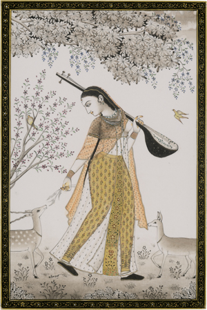 Lot 6381, Auction  127, Indisch, wohl 19. Jh. Todi Ragini in einer blühenden Landschaft mit Hirschen