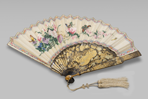 Los 6395 - Fächer - Faltfächer mit höfischen Figuren in Palästen und Gärten (recto) und Blumen mit Schmetterlingen (verso) - 1 - thumb
