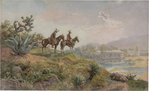 Lot 6454, Auction  127, Fischer, Paul (Pablo), Reiter bei einem kleinen Dorf im Hochland von Mexiko