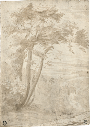 Lot 6512, Auction  127, Bolognesisch, 17. Jh. Weite Landschaft mit Bäumen