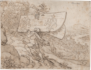Lot 6529, Auction  127, Merian d. Ä., Matthäus, Simson trägt das Stadttor von Gaza auf den Berg Hebron
