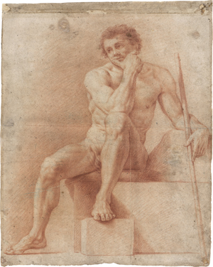 Lot 6543, Auction  127, Bolognesisch oder Römisch, 17. Jh. Sitzender männlicher Akt mit Stab