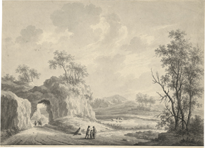 Lot 6592, Auction  127, Wicart, Nicolaas, Weite Flusslandschaft mit Wanderern