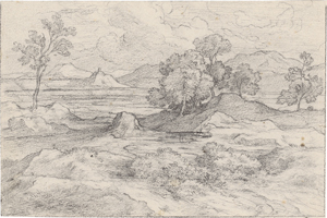 Lot 6621, Auction  127, Olivier, Ferdinand, Weite Landschaft mit Gebirgszug und Baumgruppen
