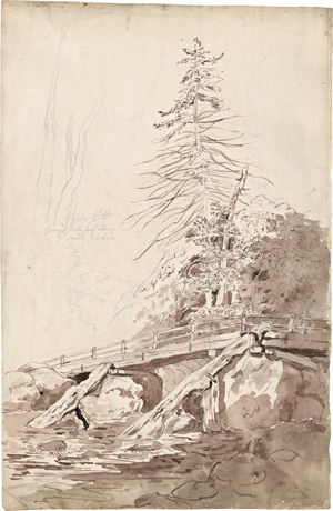 Lot 6667, Auction  127, Wagner, Carl, Fichte an einer Holzbrücke