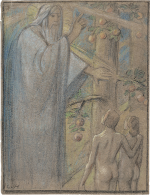 Lot 6743, Auction  127, Hofmann, Ludwig von, Im Paradies: Gottvater ermahnt Adam und Eva