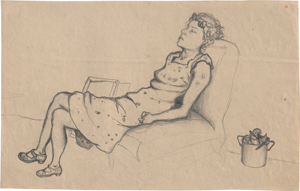 Lot 6914, Auction  127, Rainer, Arnulf, Frau mit leichtem Sommerkleid, auf Polsterstuhl ruhend