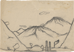 Lot 6941, Auction  127, Rainer, Arnulf, Landschaft mit Schornsteinen / Wolken über Anhöhe