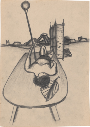 Lot 6942, Auction  127, Rainer, Arnulf, Liegender Halbakt, Tisch, Industrielandschaft (Hommage an Mantegna?)
