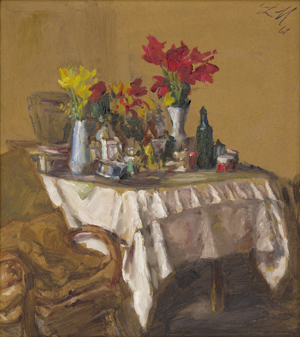 Lot 7144, Auction  127, Meidner, Ludwig, Weiß gedeckter Tisch mit Blumen