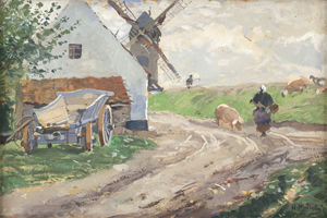 Lot 8081, Auction  127, Mühlig, Hugo, Sommerliche Landschaft mit Windmühle