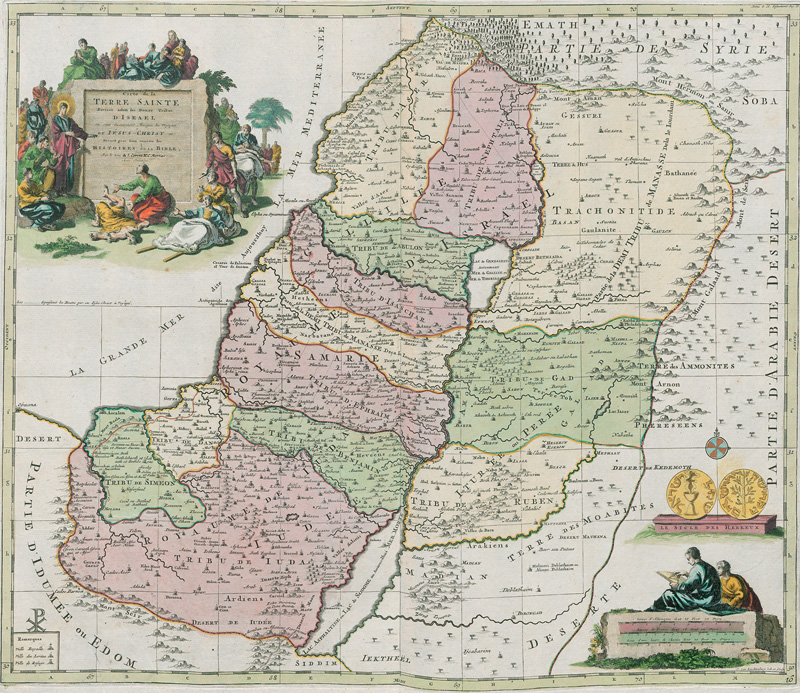 Lot 106, Auction  127, Mortier, Cornelius und Covens, Jean, Carte de la terre Sainte divisée selon les douze tribus d'Israel