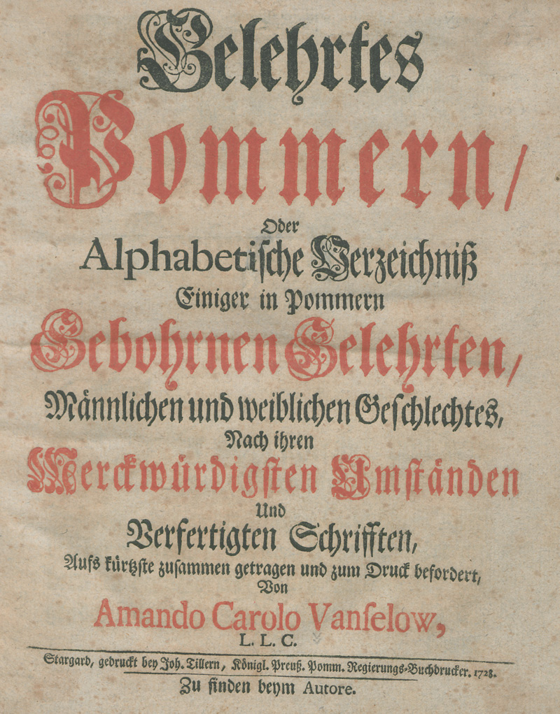 Lot 197, Auction  127, Vanselow,  Amandus Karl, Gelehrtes Pommern