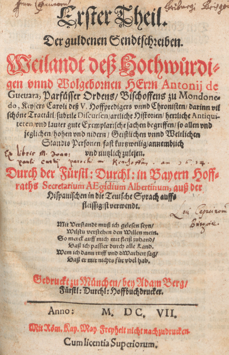 Lot 410, Auction  127, Guevara, Albertinus de, Erster (Ander - Dritter schönster und letzter) Theil der guldenen Sendtschreiben