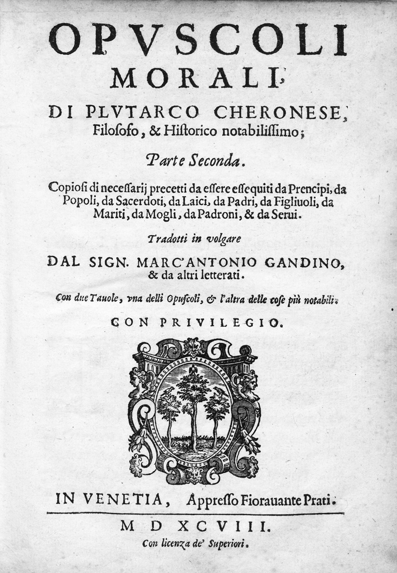 Lot 1184, Auction  127, Plutarch, Opuscoli Morali. Diuisi in due parti principali