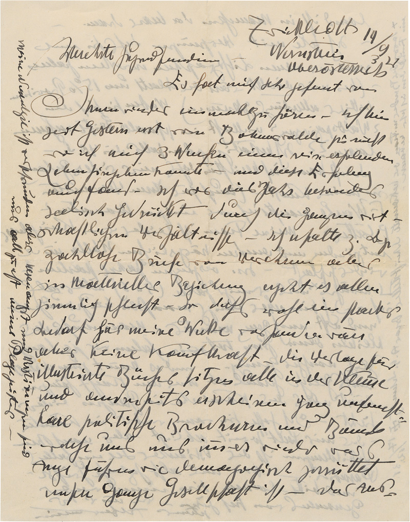 Lot 2611, Auction  127, Kubin, Alfred, 2 Briefe und 1 Postkarte an Mizi Klein-Gierth. 1933-1935