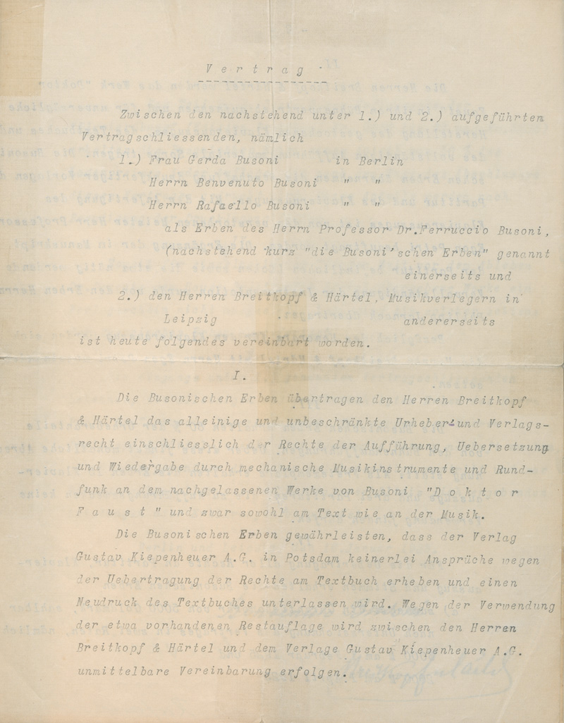 Lot 2623, Auction  127, Busoni, Gerda, 2 Verträge mit Breitkopf & Härtel. 1925