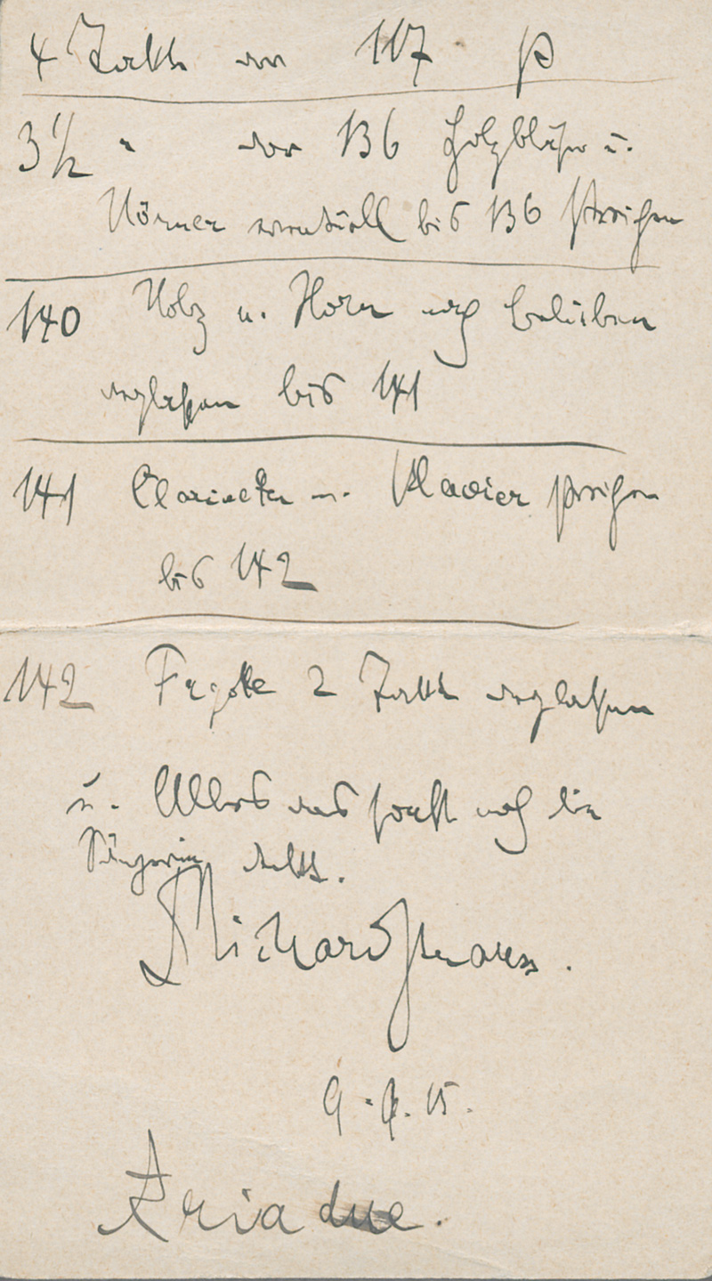 Lot 2652, Auction  127, Strauss, Richard, Signierte musikalische Anweisungen zur "Ariadne". 1915