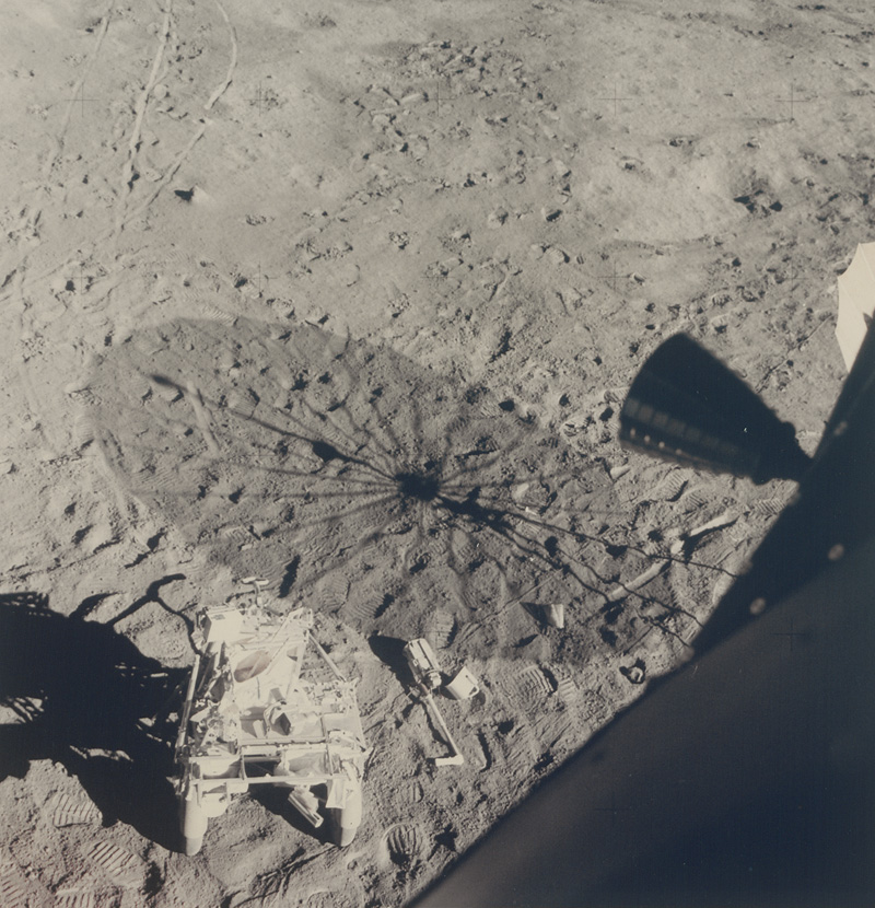 Lot 4244, Auction  127, NASA, View of Modular Equipment Transporter on the lunar surface taken from inside the Lunar Module, Apollo 14