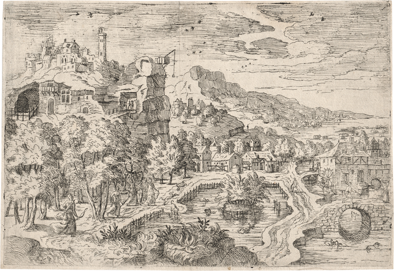 Lot 5005, Auction  127, Angolo, Giovanni Battista d', Weite Landschaft mit der Geschichte von Diana und Acteon