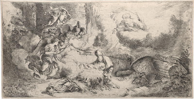 Lot 5048, Auction  127, Castiglione, Giovanni Benedetto, Die Geburt Christi mit Gottvater und den Engeln