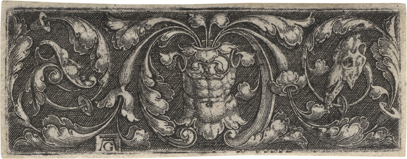 Lot 5164, Auction  127, Aldegrever, Heinrich, Ornamentaler Entwurf mit Brustharnisch zwischen Maske und Tierschädel