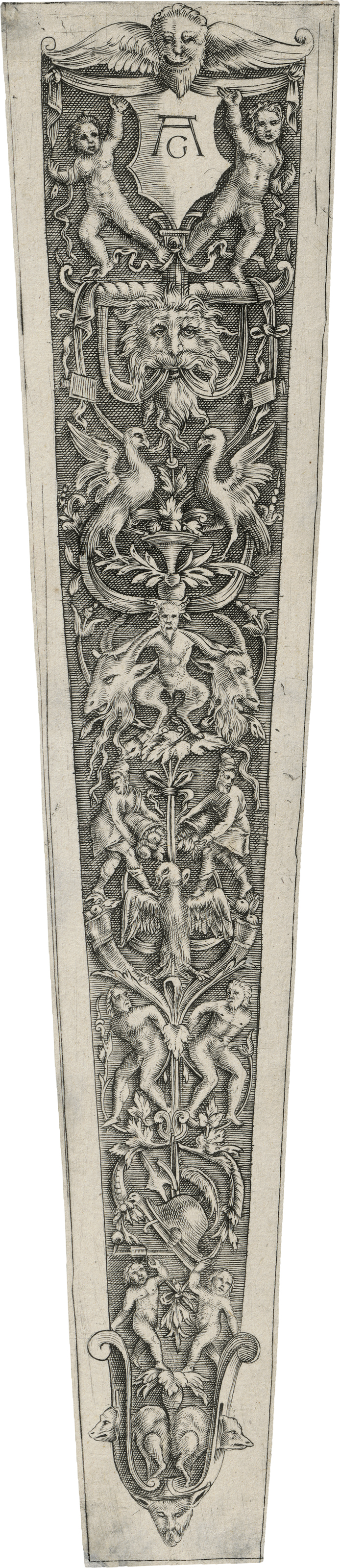 Lot 5166, Auction  127, Aldegrever, Heinrich - Umkreis, Entwurf für eine Dolchscheide, oben mit zwei Kindern