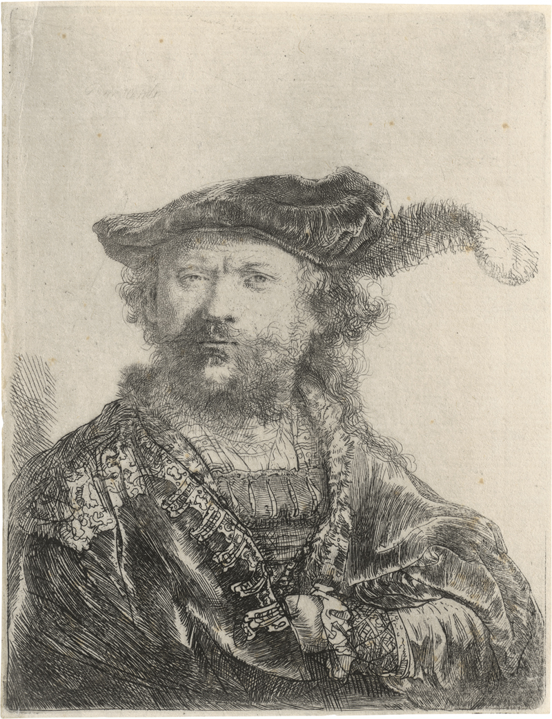 Lot 5195, Auction  127, Rembrandt Harmensz. van Rijn, Selbstbildnis mit federgeschmücktem Barett