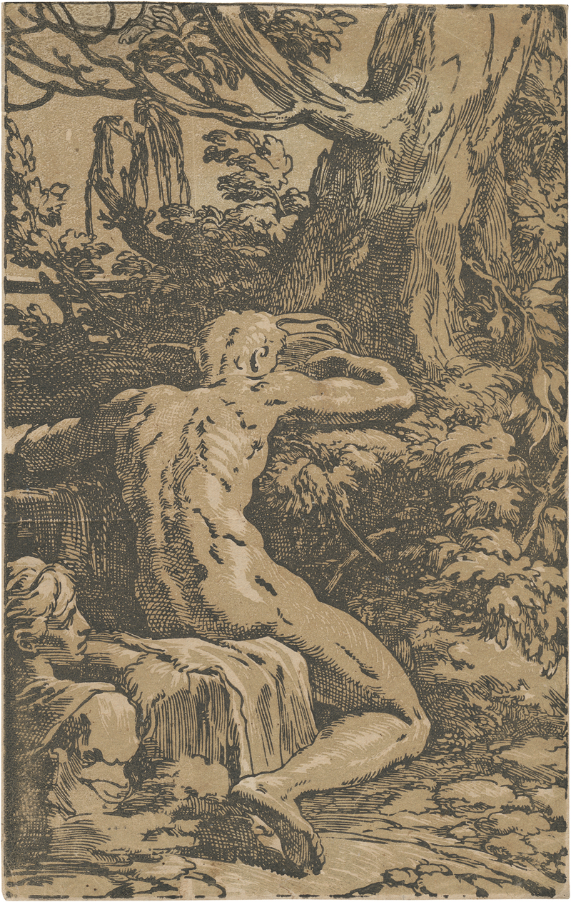 Lot 5237, Auction  127, Trento, Antonio da, Sitzender männlicher Akt, von der Rückseite her gesehen (Narziss)